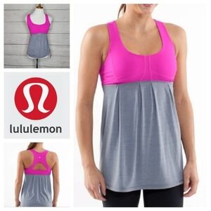 Lululemon Athletica Size 4 Pink Grey Racerback Tank Top Pleated Tunic Activewear